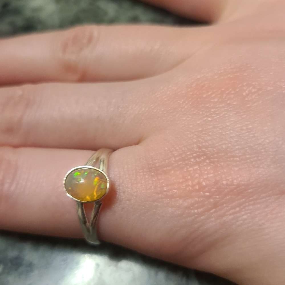 Lot of 5 Rings Sterling Silver, Natural Opal, and CZ - Picture 2 of 4